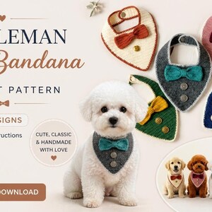 Dog Collar Pattern, Beginner Crochet PDF with Formal Bandana And Bowtie