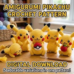 Schema per amigurumi Pikachu all'uncinetto / Tutorial PDF per amigurumi di topo giallo / Schema all'uncinetto / Download digitale Peluche anime fai da te