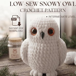 Padrão de Coruja das Neves em Crochê, Amigurumi de Costura Simples para Download em PDF