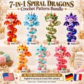 7in1 Crochet Spiral Dragon Pattern Bundle,Amigurumi Elemental Dragon Market Prep PDF, Fire Ice Leaf Cloud Starry Candy Plushie Nursery Decor
