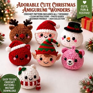 Kit de Amigurumi, Padrão de Crochê de Natal em PDF | 7 Mini Modelos para Preparação de Mercado