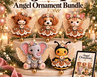 5-in-1 Angel Ornament Crochet Pattern Bundle | Elephant Puppy Bee Cat Highland Cow | Christmas Amigurumi PDF Beginner Digital Download