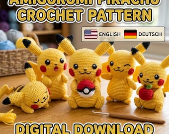 Modèle de crochet Pikachu Amigurumi | Tutoriel PDF Amigurumi Souris Jaune | Modèle au crochet | Téléchargement numérique Peluche Anime à faire soi-même