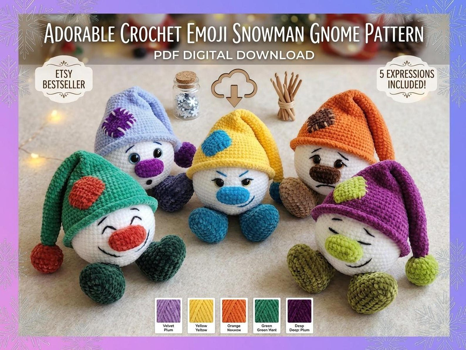 Patrón PDF de gnomo de ganchillo, Cinco expresiones / Amigurumi ...