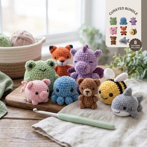 8-in-1 No Sew Crochet Pattern Bundle PDF | Beginner Amigurumi Patterns | Big Pocket Pets | Instant Download | No Sew Plush Animals Crochet