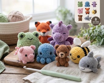 8-in-1 No Sew Crochet Pattern Bundle PDF | Beginner Amigurumi Patterns | Big Pocket Pets | Instant Download | No Sew Plush Animals Crochet