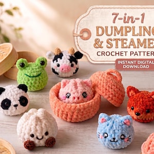 Virkmönster för dumplings och ångkokare, nybörjaramigurumi utan sömnad i PDF-format