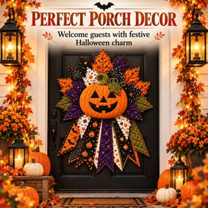 Modello di rosetta di zucca trapuntata per Halloween, schema di cucito digitale in PDF, decorazione per ghirlanda per mercatini autunnali.