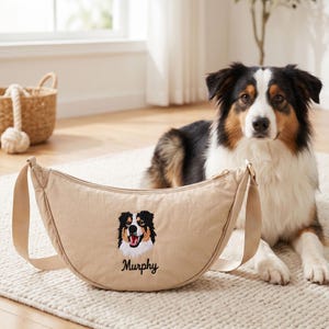 Personalized Pet Portrait Belt Bag, Embroidered Dog Cat Crossbody Bag, Custom Pet Face Gift, Dog Mom Sling Bag