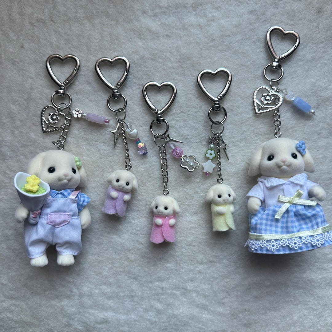 Calico Critter Flora Rabbit Family Keychain: Kawaii Beaded Charm - Etsy