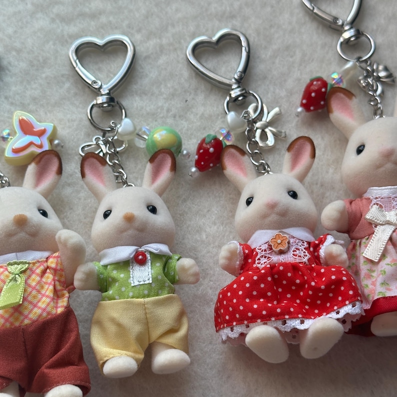 Calico Critter Keychain: Chocolate Rabbit Family Beaded Bag Charm - Etsy