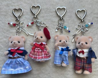 Calico Critter Biscuit Bear Family Keychain: Beaded Kawaii Charm