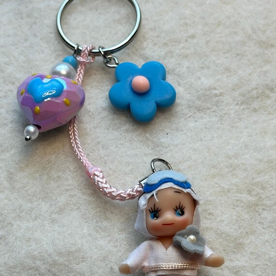 Vintage Kewpie QP Keychain: Gotochi Japanese Mascot, Beaded Bag