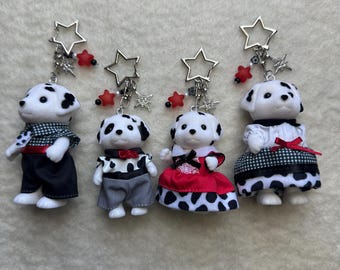 Calico Critter Keychain: Dalmatian Dog Family Beaded Bag Charm