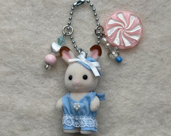 Calico Critters Bluebell Rabbit Baby Beaded Keychain | Kawaii Bag Charm