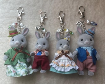 Calico Critter Cottontail Rabbit Family Keychain: Kawaii Beaded Bag Charm