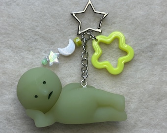 Authentic Smiski Keychain | Series 1 Lying Down, Beaded Bag Charm