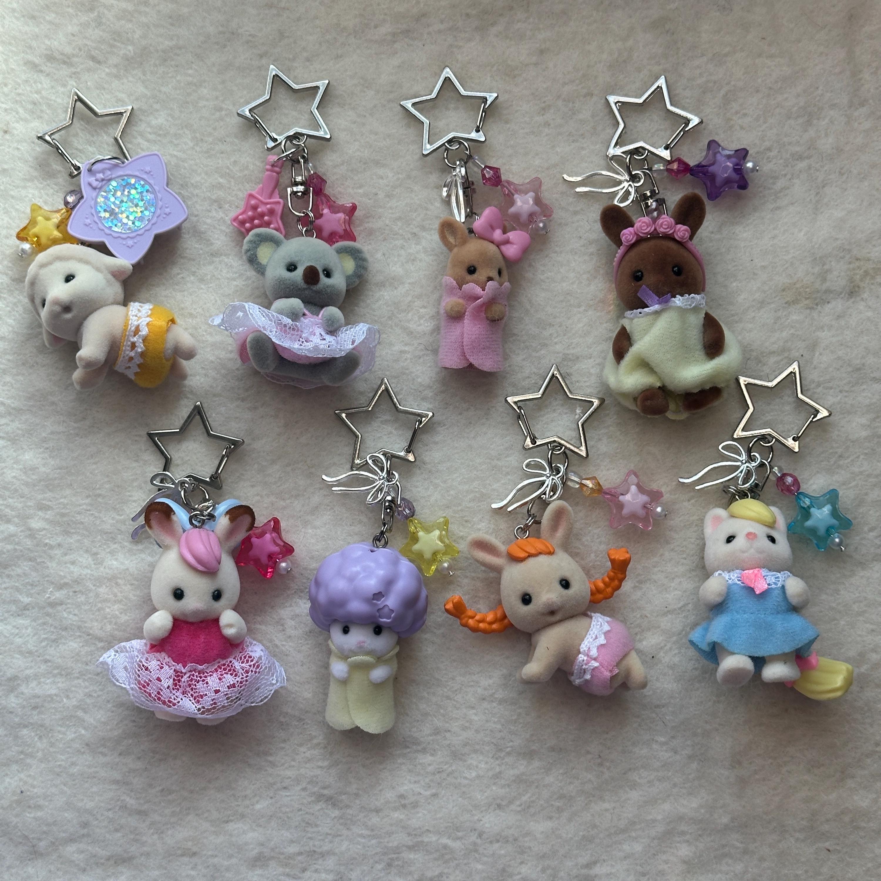 Calico Critter Keychain | Cute Keychain | Kawaii Keychain | Phone Charms | Baby Fun Hair Series | Beaded Keychain | Bag Charm