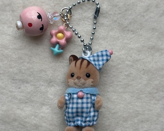 Calico Critters Walnut Squirrel Keychain with Beaded Accents | Bag Charm