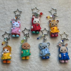 Calico Critter Keychain | Cute Keychain | Kawaii Keychain | Phone Charms | Raincoat Babies Keychain | Bag Charm | Beaded Keychain
