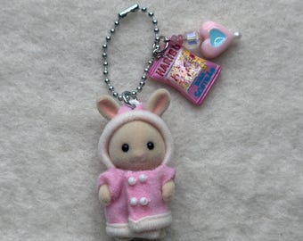 Calico Critter Milk Rabbit Keychain | Fluffy Parka Baby Bag Charm