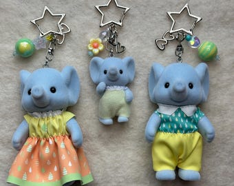 Calico Critter Elephant Family Keychain: Beaded Kawaii Charm