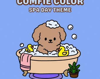 Dibujos para colorear de un día de spa, dibujados a mano por Comfie Color (5 páginas)