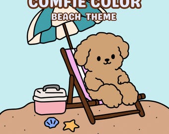 Dibujos para colorear de playa hechos a mano por Comfie Color (6 páginas)