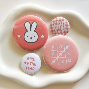 Peach Blush Button Set (4pc)- Bunny, Tic-tac-toe, Quote, Star Designs (1.25 & 2.25  inch)