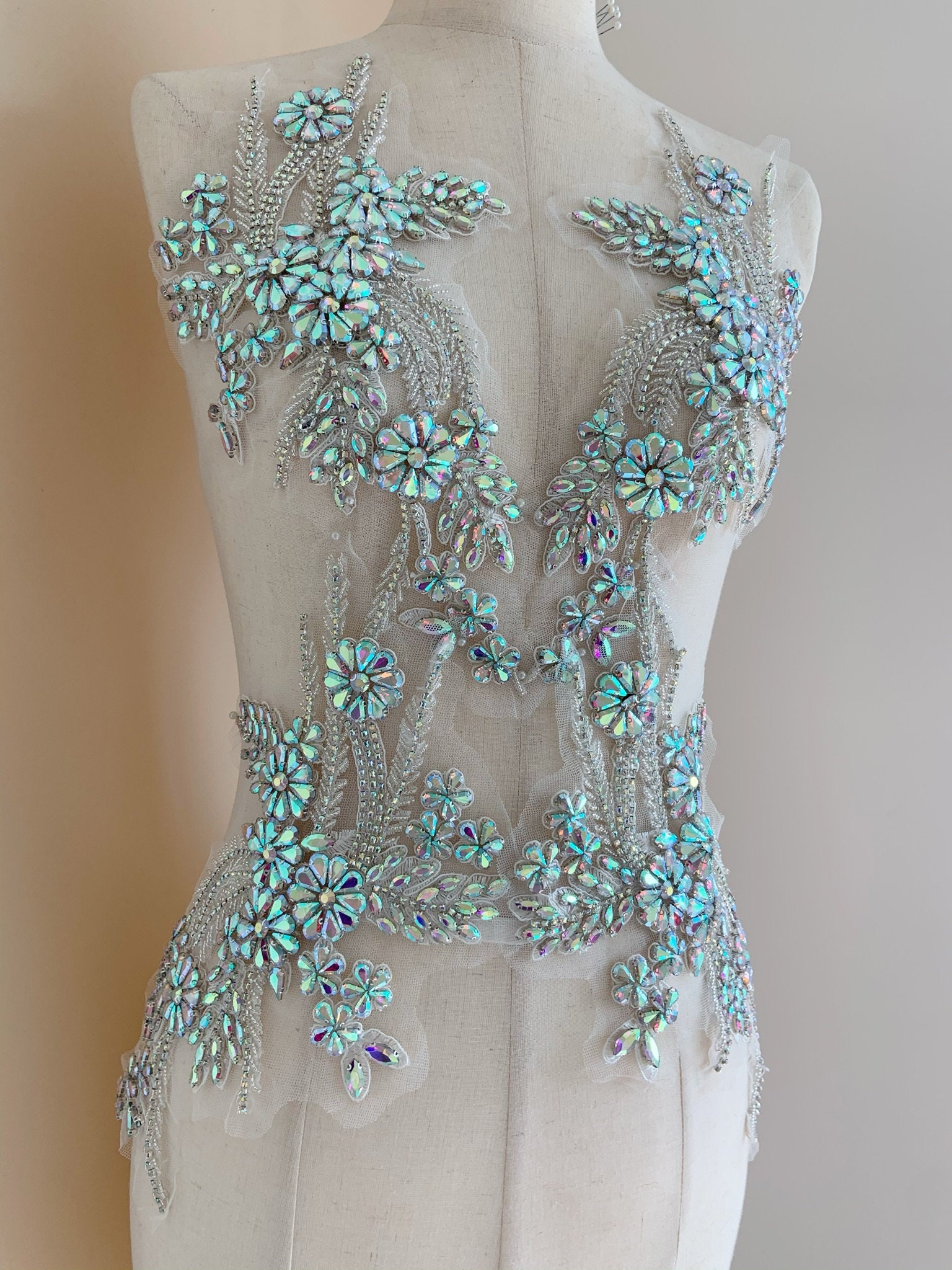 Iridescent Rhinestone Iridescent Rhinestone Applique, Heavy Bead Rhinestone Applique for ...