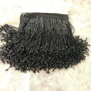 Black Bead Fringe trim for haute couture, bead fringe with teardrop