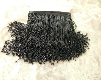 Black Bead Fringe trim for haute couture, bead fringe with teardrop