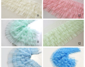 multiple ruffled trim, tulle ruffles trim, tutu mesh trim, doll dress trim, baby tutu dress trim, pleated tulle trim, frill trimming