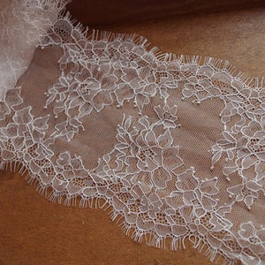 chantilly lace trim with double eyelash borders, ivory eyelash lace trim, French lace trim image 3