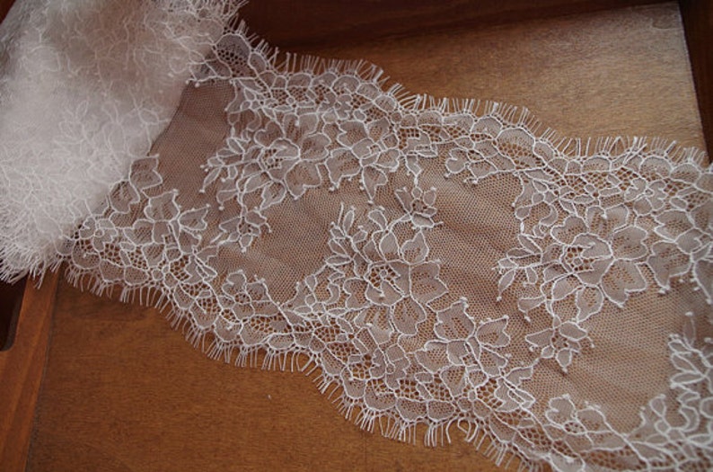 chantilly lace trim with double eyelash borders, ivory eyelash lace trim, French lace trim image 3