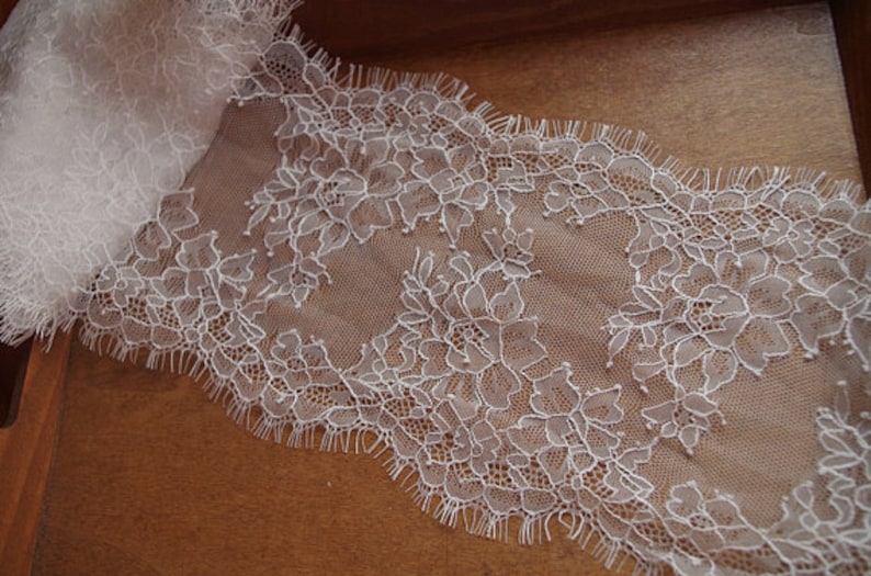 Chantilly Lace Trim With Double Eyelash Borders Ivory Eyelash Etsy