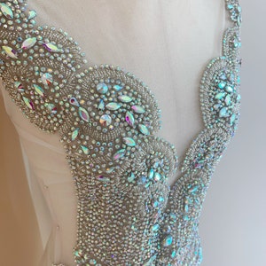 Large ab Rhinestone bodice applique for bodysuit costume crystal applique, vintage style crystal appliqué , haute couture supplie