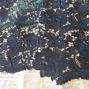 Black Lace Fabric, black guipure lace fabric, black venise lace fabric, black lace fabric with florals