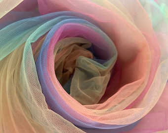 Tie dyed tulle fabric with Ombré colors, rainbow color mesh lace fabric, bridal tulle lace fabric