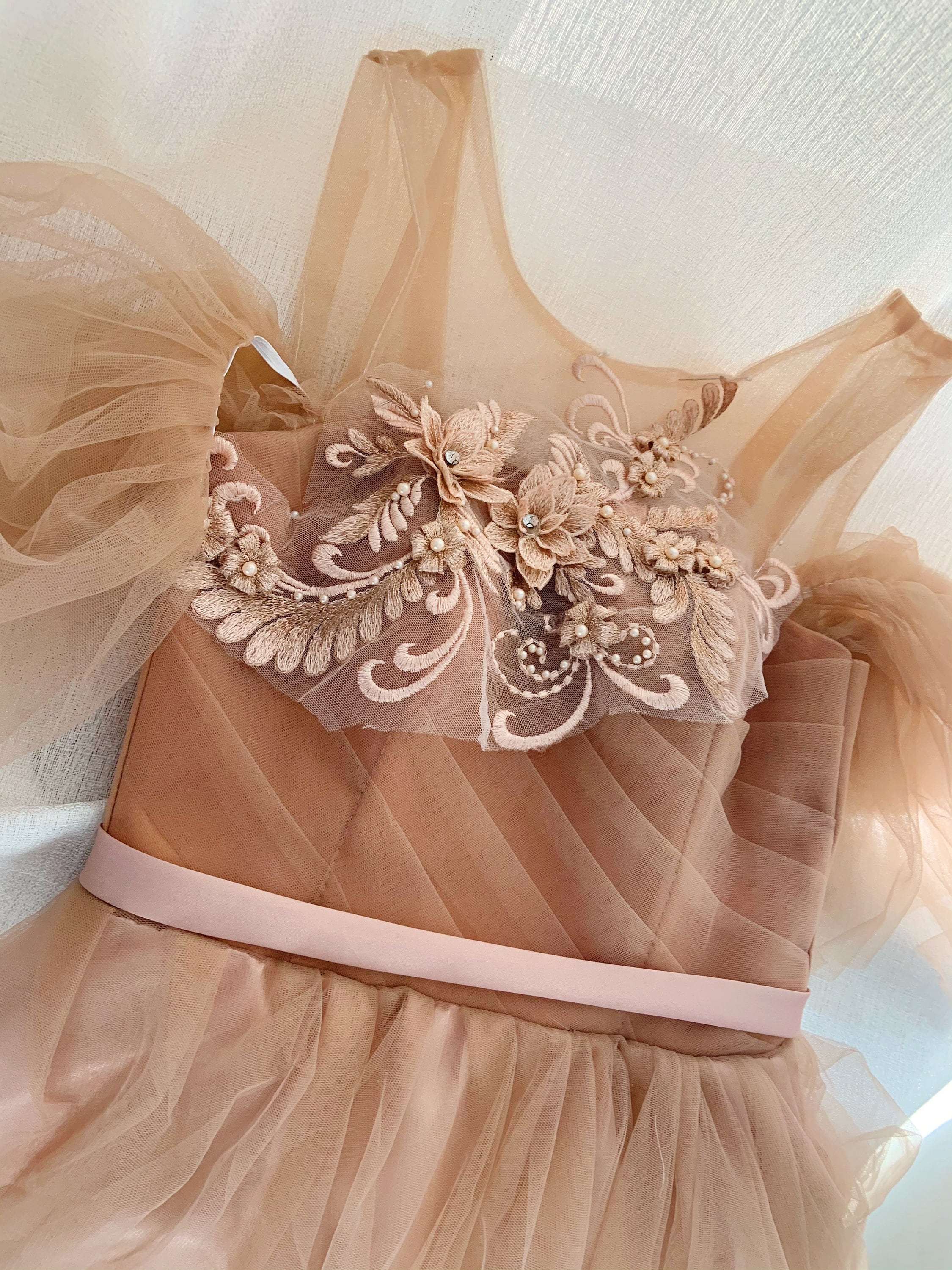 nude tone 3d florals lace applique, heavy bead lace applique patch