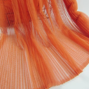 orange tulle accordion pleated fabric, tulle fabric with Vertical crease,, tulle panel lace fabric,  ruffled tulle fabric