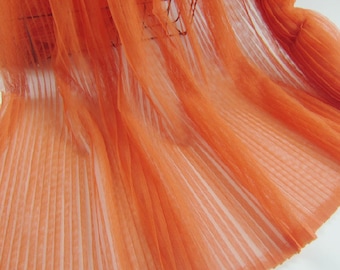 orange tulle accordion pleated fabric, tulle fabric with Vertical crease,, tulle panel lace fabric,  ruffled tulle fabric