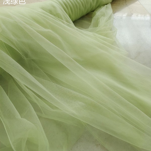 light green plain tulle fabric, tulle lace fabric, mesh fabric, gauze fabric, net fabric, soft tulle lace fabric for dress and couture