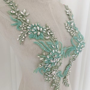 Mint Green Rhinestone applique with florals motif