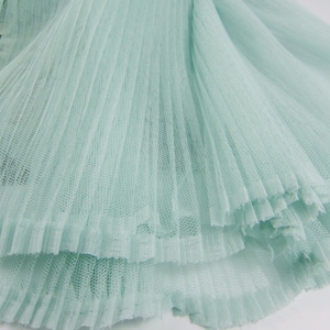 mint green tulle accordion pleated fabric for pleated dress, mesh accordion pleats fabric, accordion fabric, ruffled tulle fabric