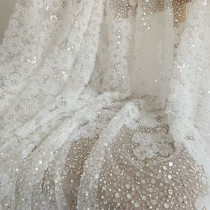 Schillernder paillettenbesetzter Spitzenstoff mit 3d Blüten Massenware für Brautkleid, paillettenbesetzter Spitzenstoff mit 3d Blüten für die Babyfotografie
