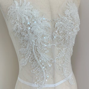 Off white bead florals lace applique, heavy bead lace patch by pair