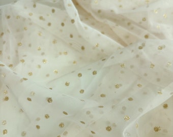 beige tulle  with gold glitter dots for skirt kids dress doll dress