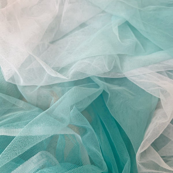Dip dye style tulle fabric with Ombré colors, green and white gradient color