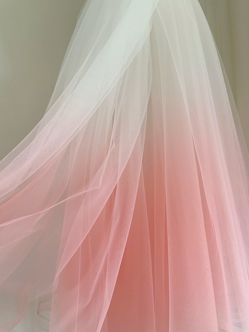 Dip dye style tulle fabric with Ombré colors, peach pink to white gradient color image 7